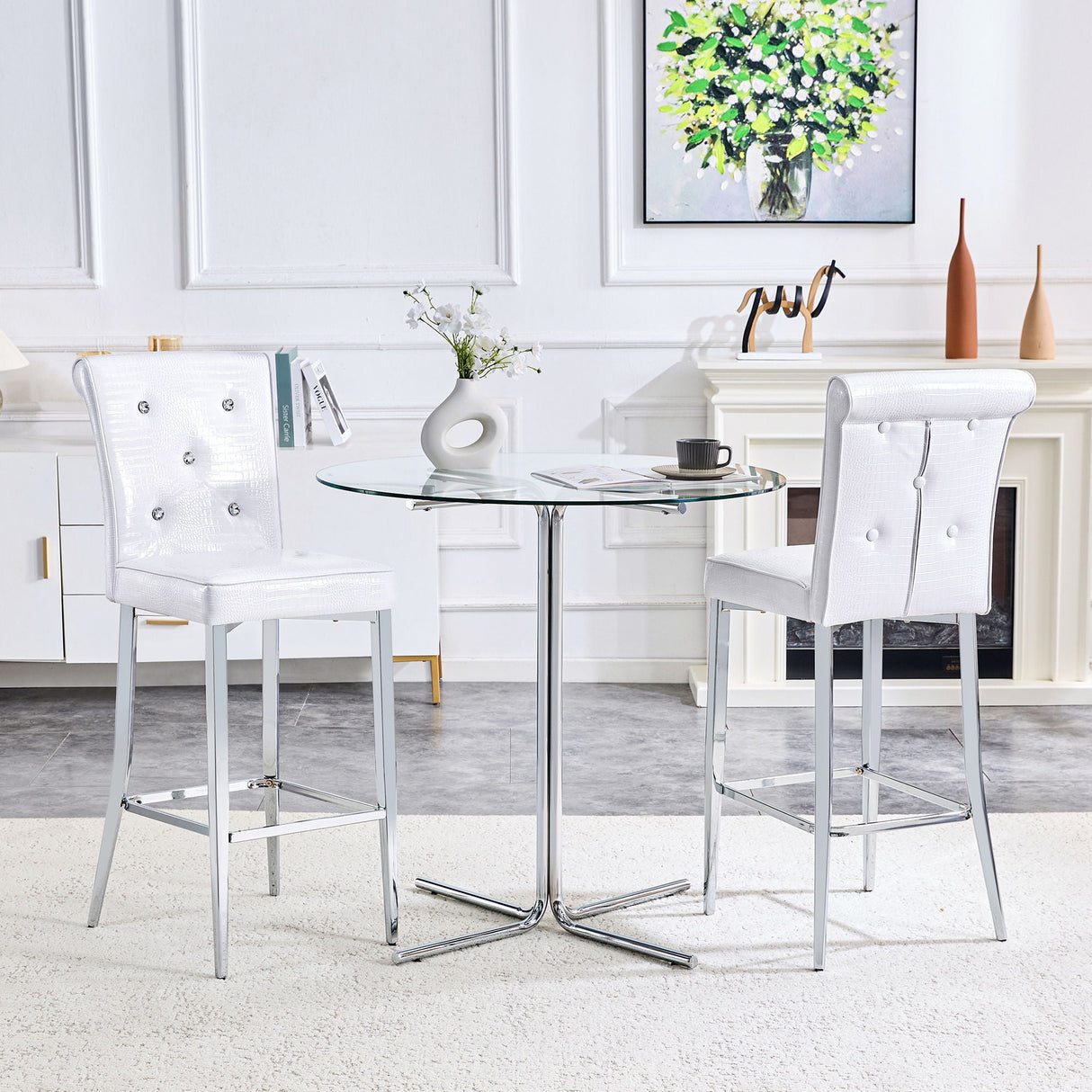 Bar Chairs with Crystal Clasp Design (Set of 2)
