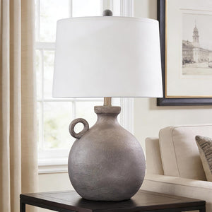 24-Inch Farmhouse Table Lamp, Resin Base with USB Port, Brown
