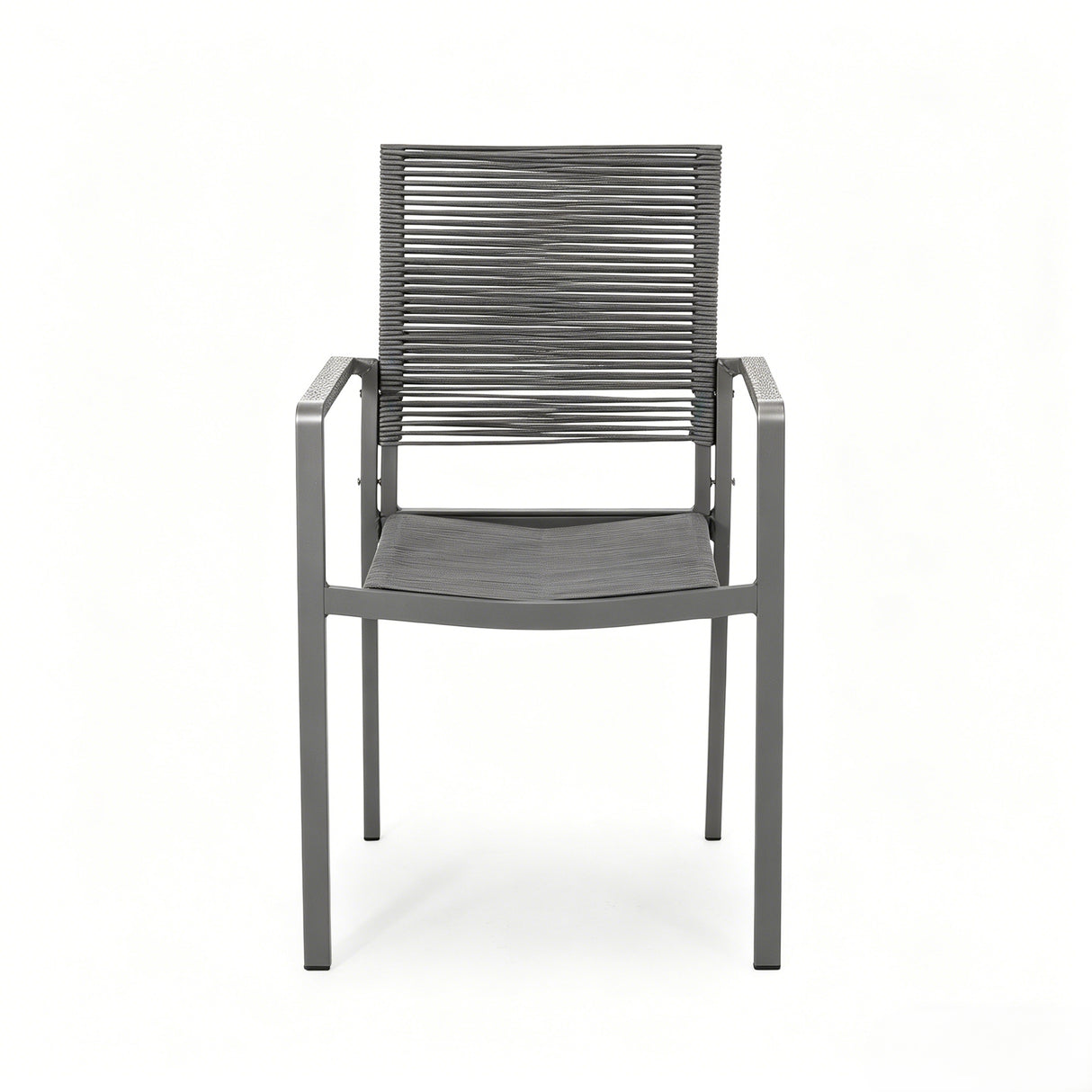 7-Piece Aluminum & Woven Rope Outdoor Patio Dining Set, Grey & Black