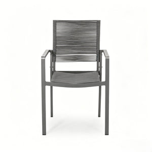 7-Piece Aluminum & Woven Rope Outdoor Patio Dining Set, Grey & Black