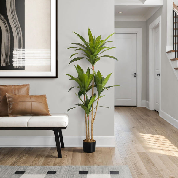 51" Tall, Artificial Plant, Dracaena Tree, Indoor, Faux, Fake, Floor, Greenery, Potted, Real Touch, Decorative - Green / Black - Best Buy Furniture