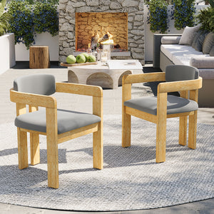 Set of 2 Outdoor Acacia Wood Dining Chairs with Cushions