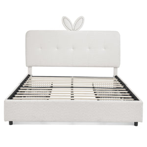 Upholstered Bed With Oversized Rabbit Ear Headboard, LED Lights & 4 Storage Drawers