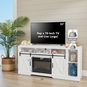 Farmhouse TV Stand With Sliding Barn Doors & Adjustable Storage