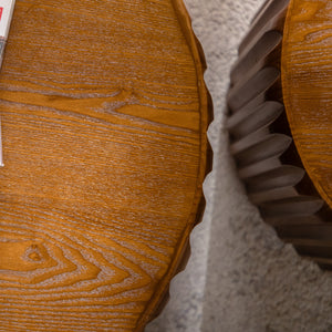 Set of 2 Fluted Round Coffee Tables - Mid-Century Modern Wood