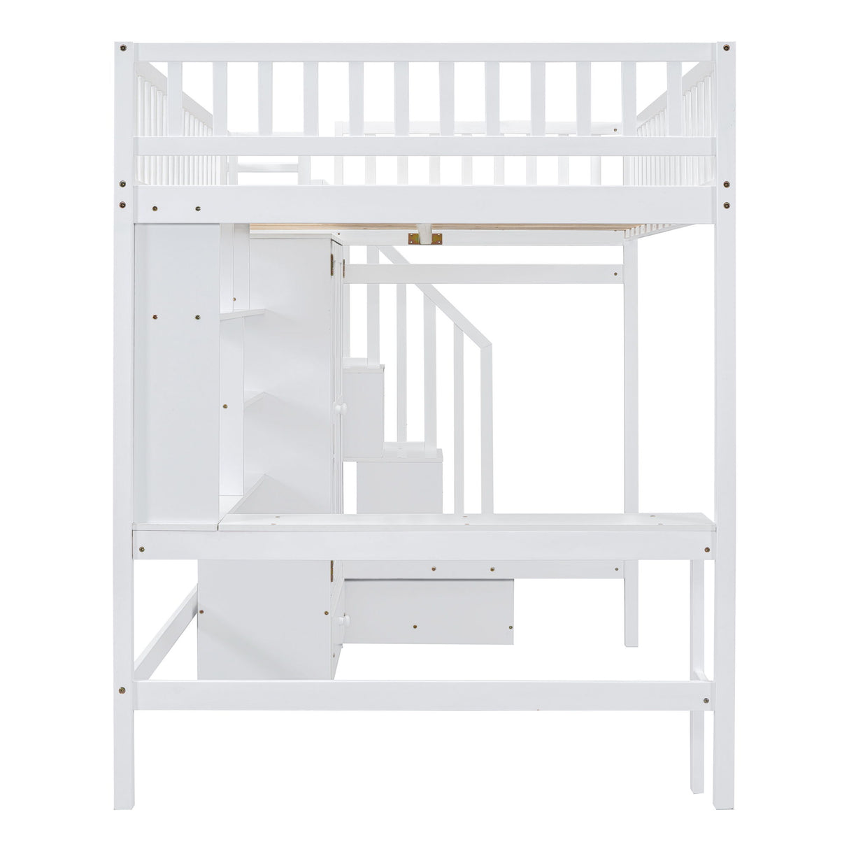 Loft Bed With Bookshelf, Drawers, Desk, And Wardrobe