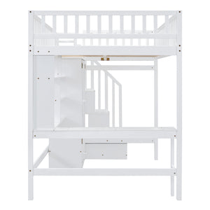 Loft Bed With Bookshelf, Drawers, Desk, And Wardrobe