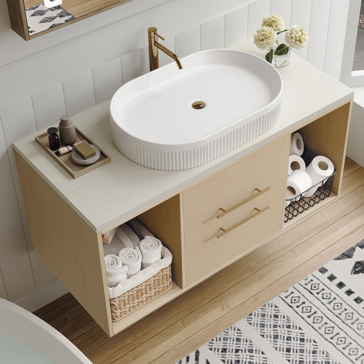 Modern 39.3 Wall-Mounted Bathroom Vanity with Ceramic Sink