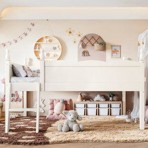 Full Size Low Loft Bed with Full-Length Guardrails