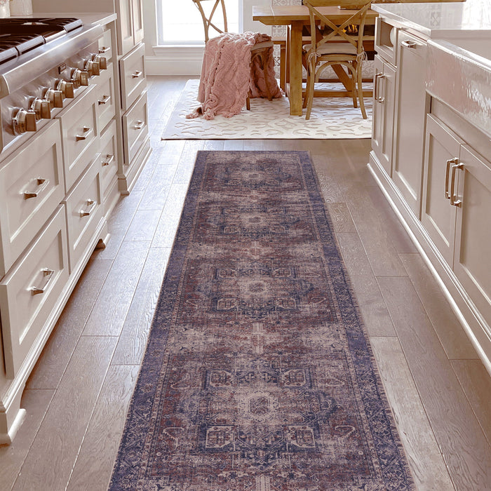 Washable Runner Rug with Low-Pile, 2'6" x 10' - Dark Red or Light Blue