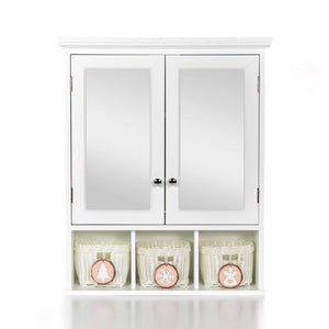Bathroom Storage Cabinet, Medicine Cabinets For Bathroom With Mirror, 2 Doors 2 Adjustable Shelf & 3 Christmas Style Storage Basket - White