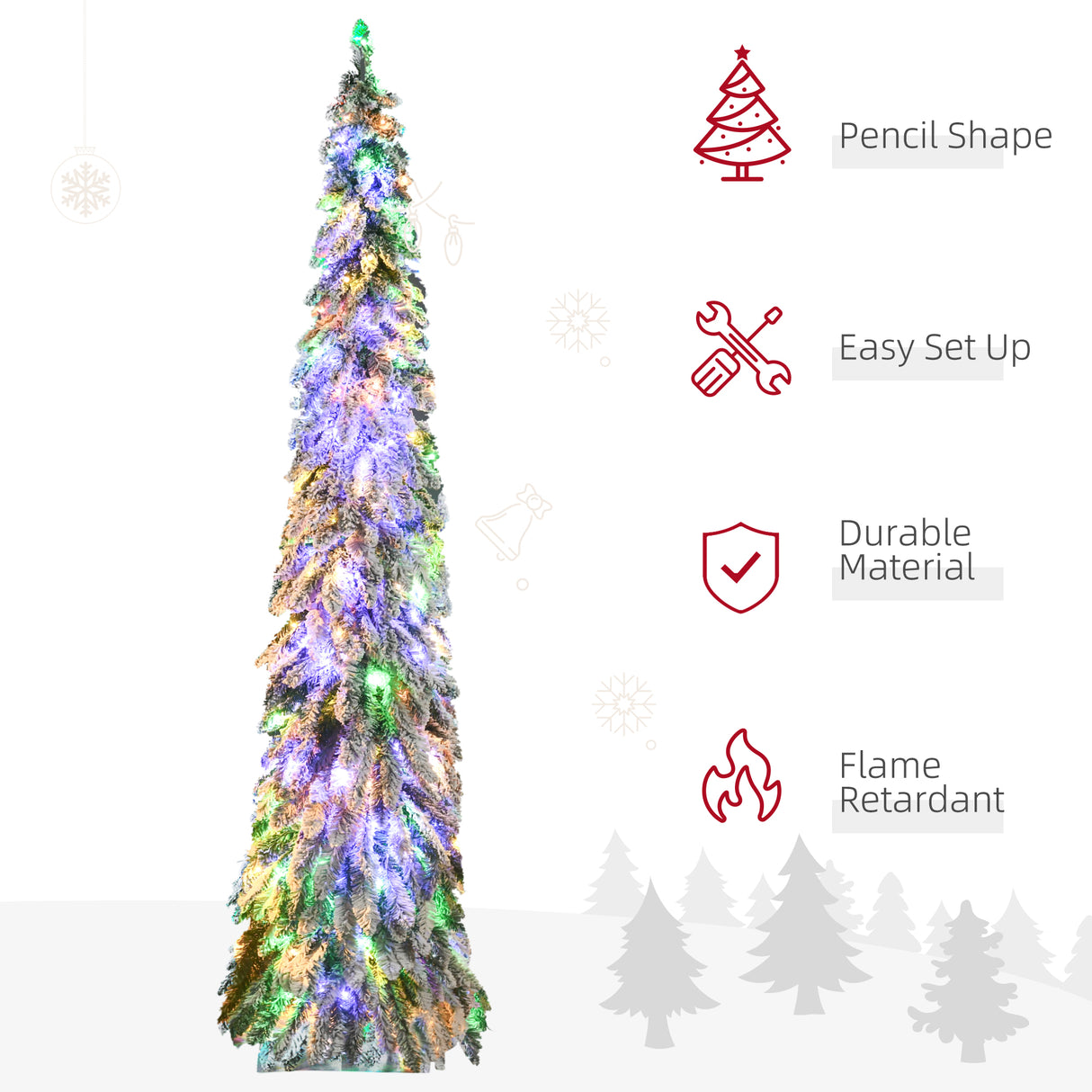 HOMCOM 7ft Tall Prelit Pencil Artificial Christmas Tree