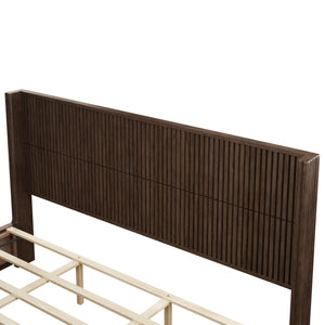 Solid Wood Platform Bed Frame with Headboard, King Size, Walnut