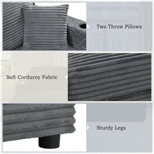 Oversized Loveseat Chaise With 2 USB Ports, 2 Cup Holders And 2 Throw Pillows
