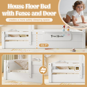 Full Size Floor Bed with Guardrails and Roof