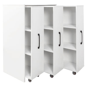 3 Tier Bookcase with Three Pulled Out Doors and Wheels