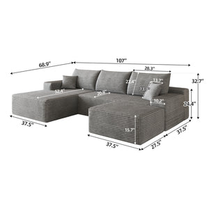 107" Cloud Sectional Sofa with 1 Ottoman