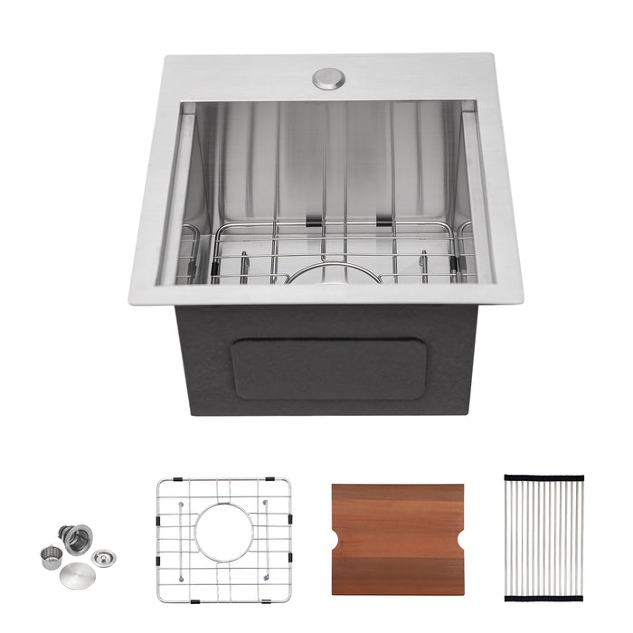 Modern Stainless Steel Drop In Kitchen Sink Workstation with Accessories - Brushed Nickel