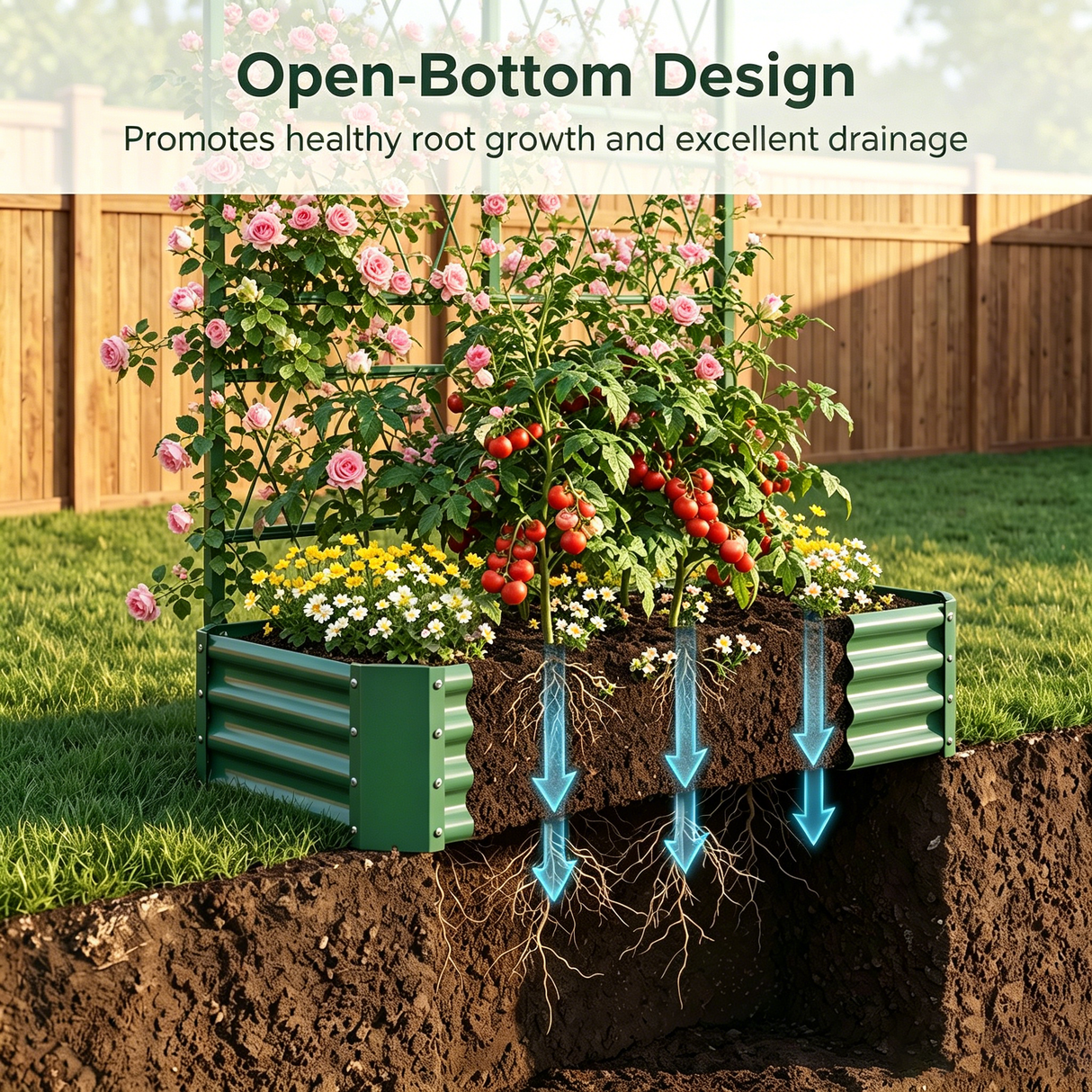 4x2x1FT Galvanized Raised Garden Bed with Arch Trellis