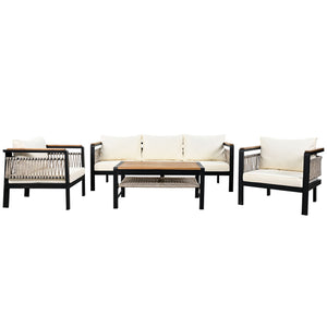 4 Pieces Outdoor Sectional Sofa Set 5 Person Patio Seating Group Outdoor Conversation Set With Cushions And A Coffee Table For Patios