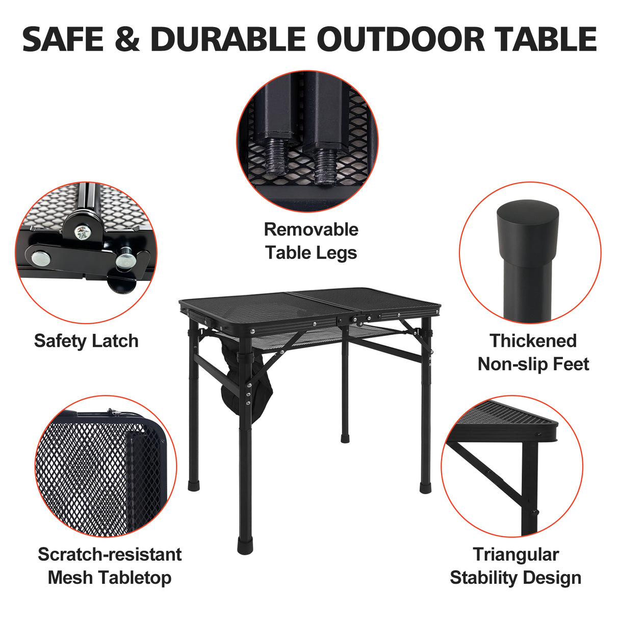 2FT Camping Table with Mesh Desktop, Lightweight & Portable