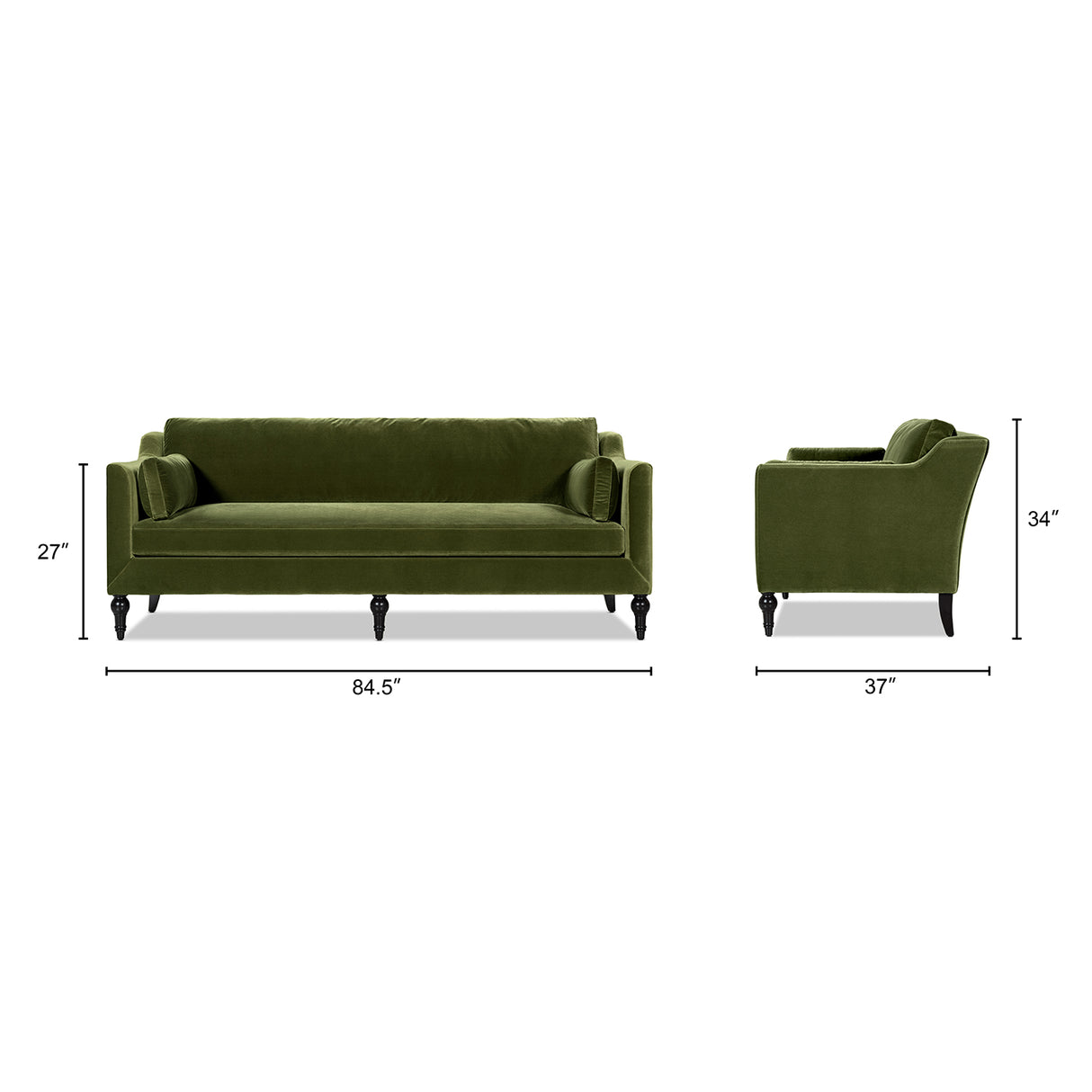 Josephine 84.5" Upholstered Modern Sofa, Olive