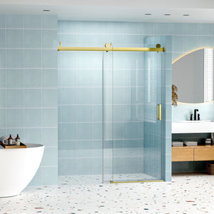 Frameless Soft-Closing Shower Door, 1/4" (6 Mm) Tempered Glass Single Sliding With Explosion Proof Coating
