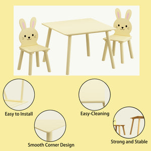 Table And Chair Set With 2 Bunny Chairs, Children's Activity Table For Toddlers, Cute Animal Design - Yellow