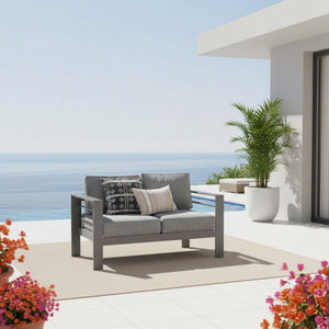 All Weather Patio Loveseat With Thick Cushions - Gray / Gray