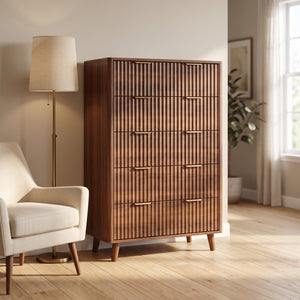 Tall 5-Drawer Dresser, Mid-Century Modern, Walnut