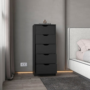 Wenge 5 Narrow Drawer Dresser with Compact Storage - Wenge