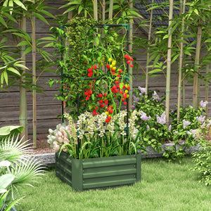 Outsunny 55" Tall Galvanized Raised Garden Bed with Trellis