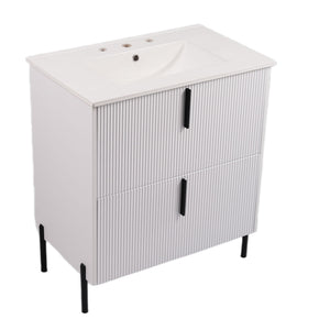 Bathroom Vanity With Ceramic Sink, Fluted Design