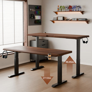 Solid Rubberwood Electric Standing Desk, Adjustable Height Sit Stand Desk with Single Motor, Ergonomic Home Office Desk with 2-Tier Legs