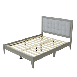 Mid Century Modern Platform Bed With Upholstered Headboard
