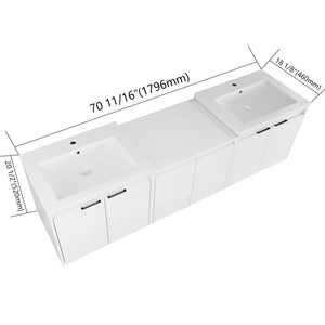 72" Bathroom Vanity With Resin Sink, Soft Close Doors and 1-Side Cabinet