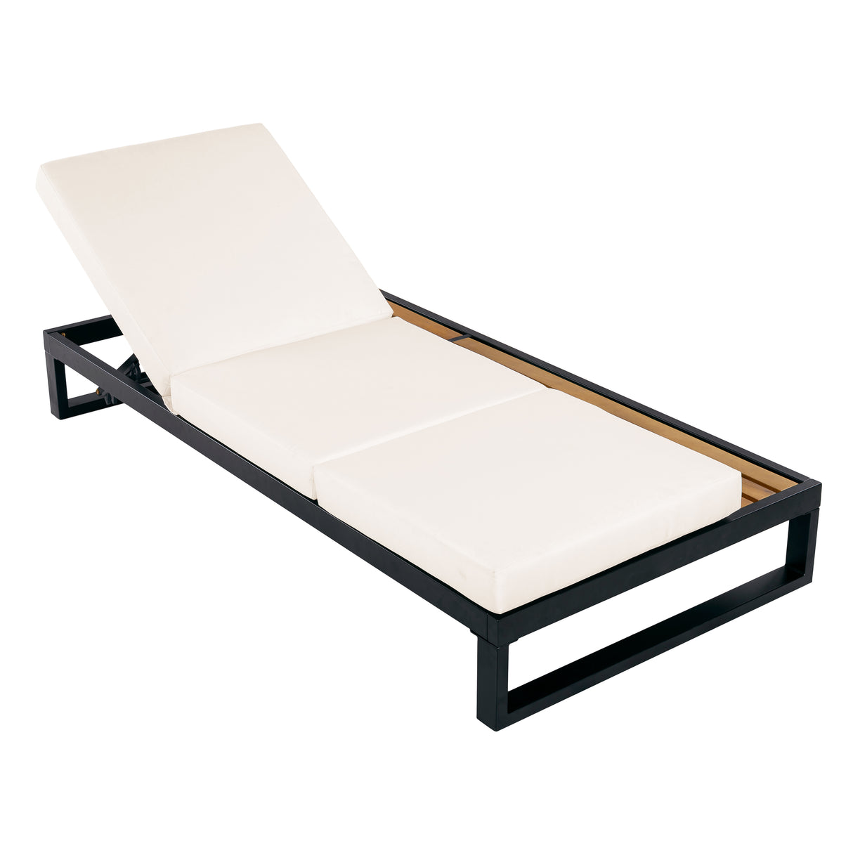 Black Iron & Teak Finish Chaise Lounge Set