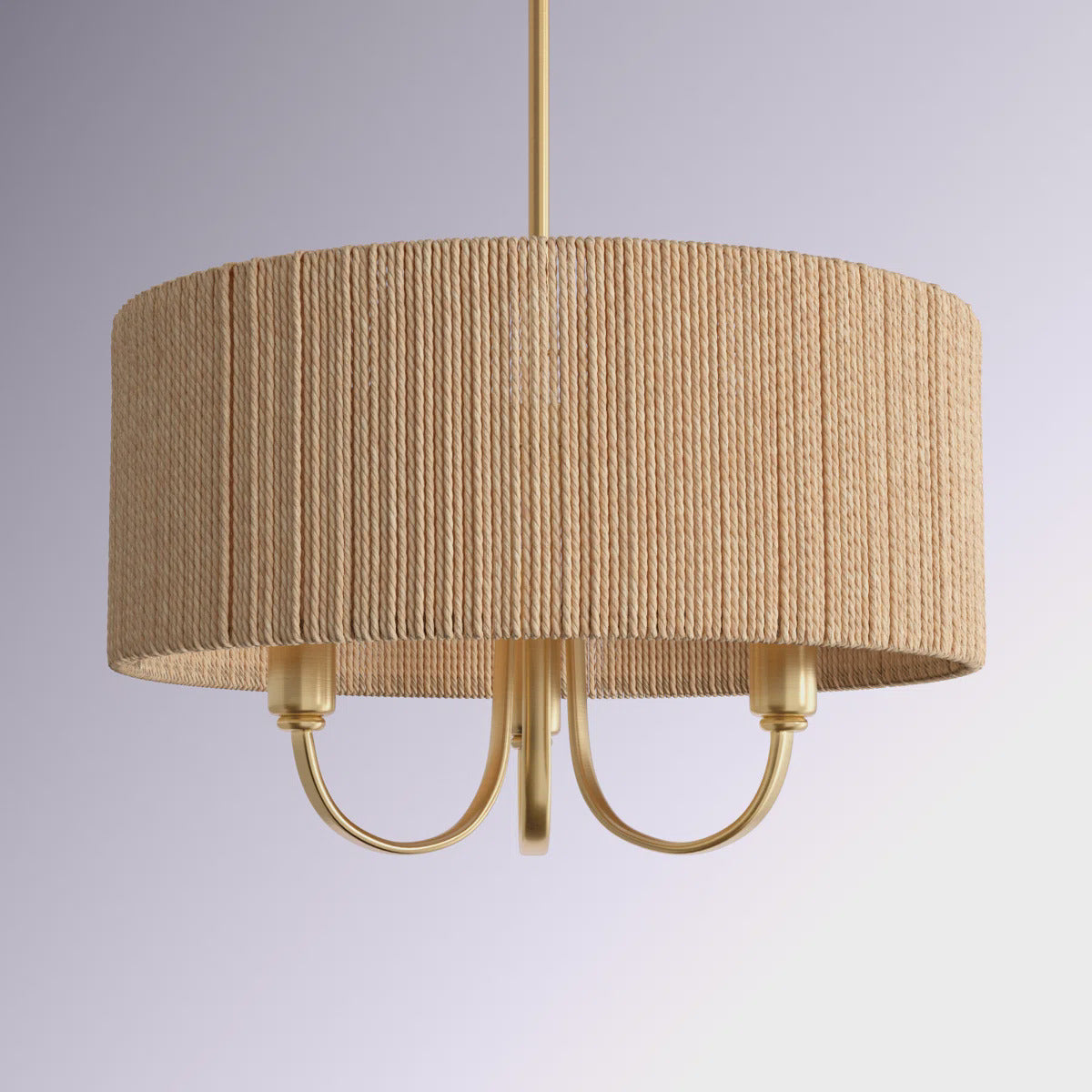 3-Light 18-Inch Farmhouse Drum Chandelier, Gold Iron and Paper Rope