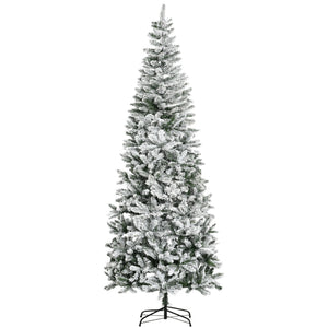 HOMCOM 9ft Unlit Snow-Flocked Slim Pine Artificial Christmas Tree