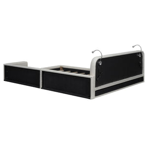 Queen Size Upholstered Platform Bed With 2 Reading Lights - White