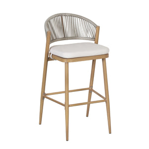 Outdoor Bar Height Metal Frame Counter Stools With Scallop Shaped Backrest & Water Resistant Cushions