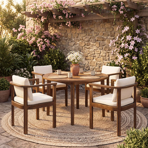 Outdoor Dining Chair Set of 4 with Curved Acacia Wood Arms