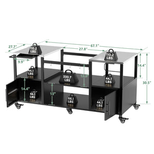 Outdoor Grill Table For Big Egg Style Bbq With Metal Grill Cart And Storage Box And Metal And Stainless Steel - Black / Silver