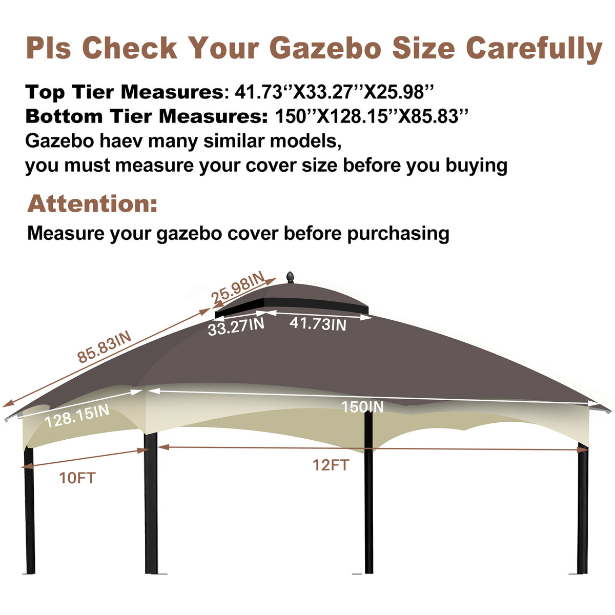 Replacement Canopy Top for Lowe's Allen Roth Heavy Duty Gazebo