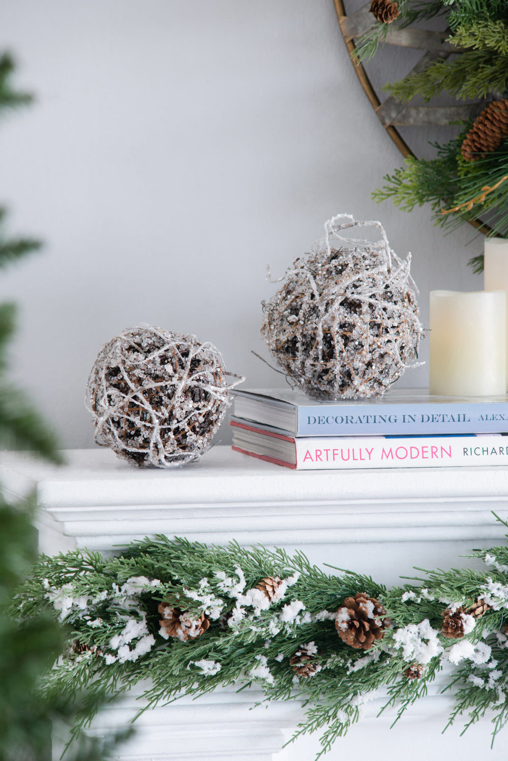D6" Iced Twig Ball - Set of 4 Christmas Ornaments