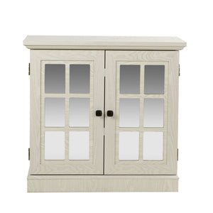 Sideboard Cabinet With Mirrored Doors, Adjustable Shelf, Metal Handles