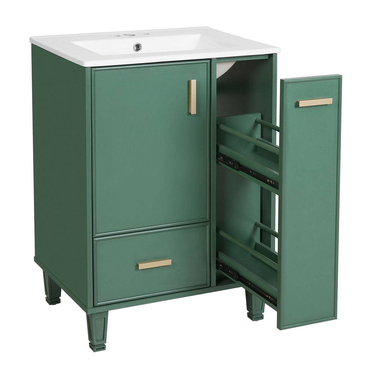 Bathroom Vanity With Sink, Deep Drawer, Door Shelf, 2 Tier Basket