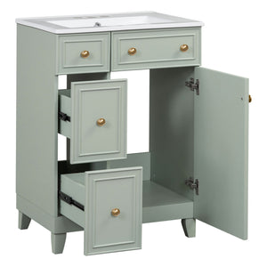 Transitional Style Bathroom Vanity Cabinet With Ceramic Sink