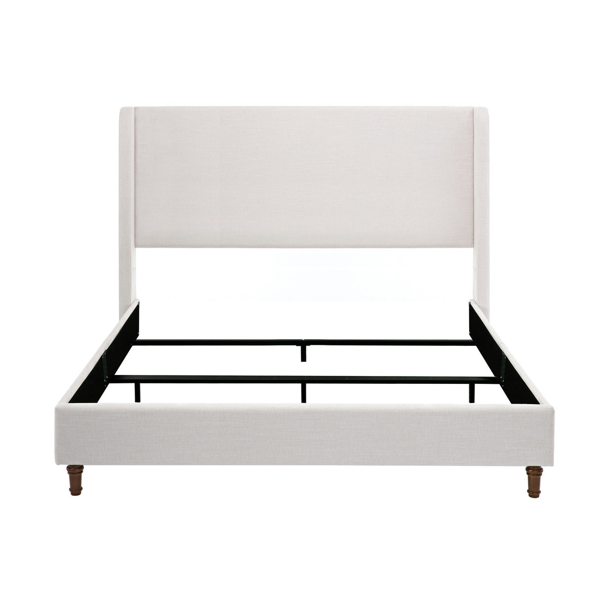Hayden King Size Upholstered Wingback Bed with Textured Ivory Canvas and Tall 54' Headboard
