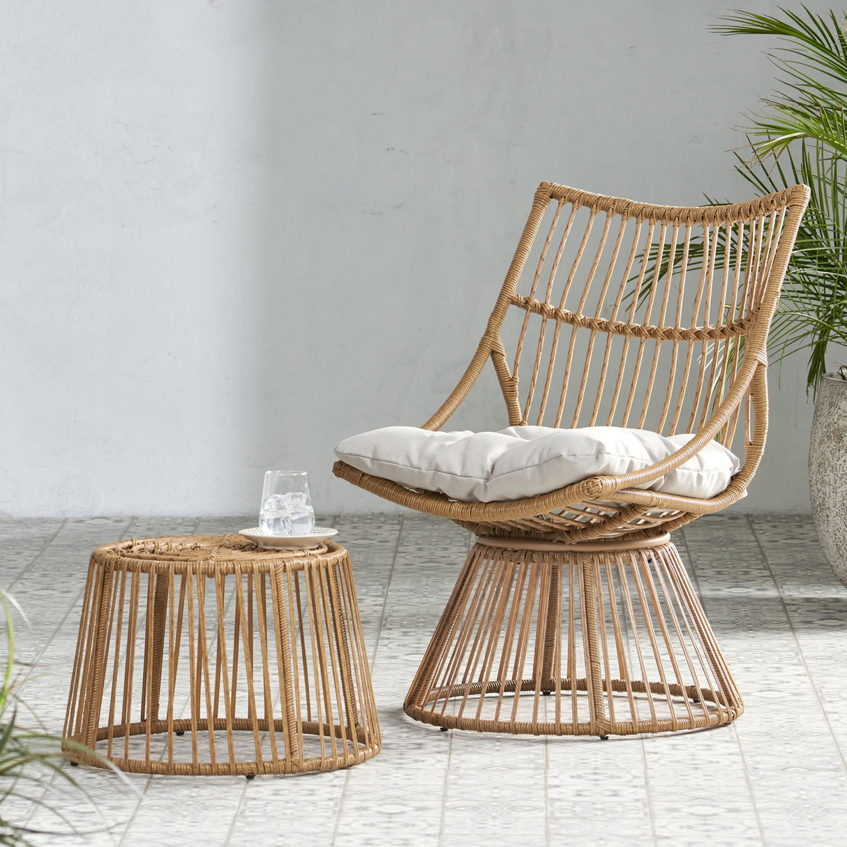 2 Piece Rattan Patio Set With Club Chair And Side Table - Beige / Light Brown - Best Buy Furniture